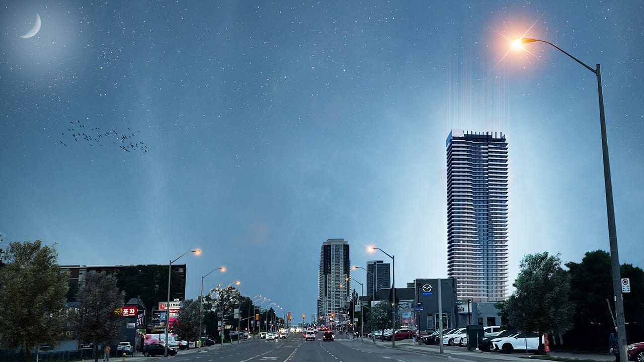 Rendering of 18 Athabaska Condos at night