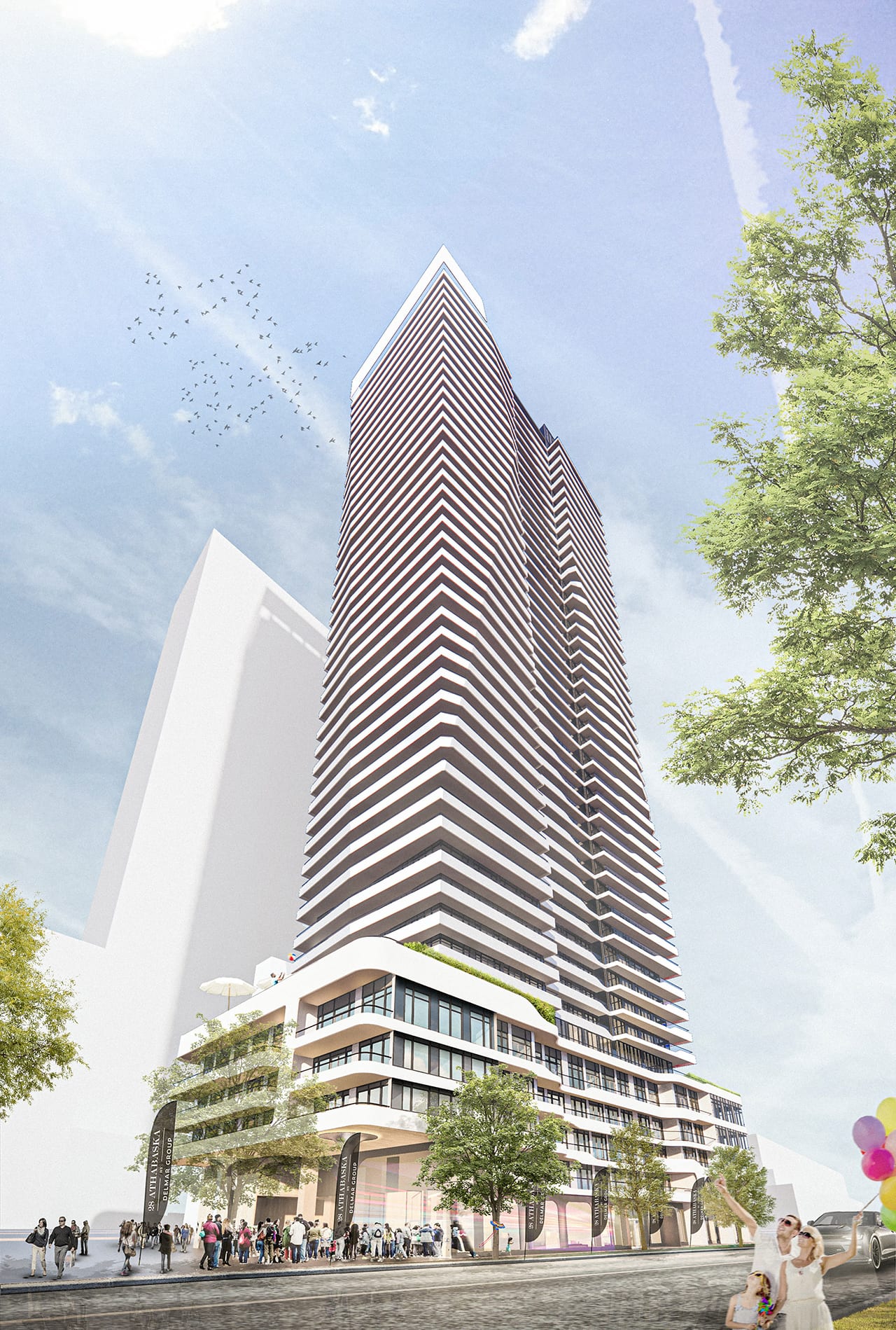 Rendering of 18 Athabaska Condos worms-eye-view