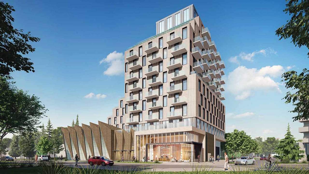 Exterior rendering of 25 Old York Mills Condos side angle view