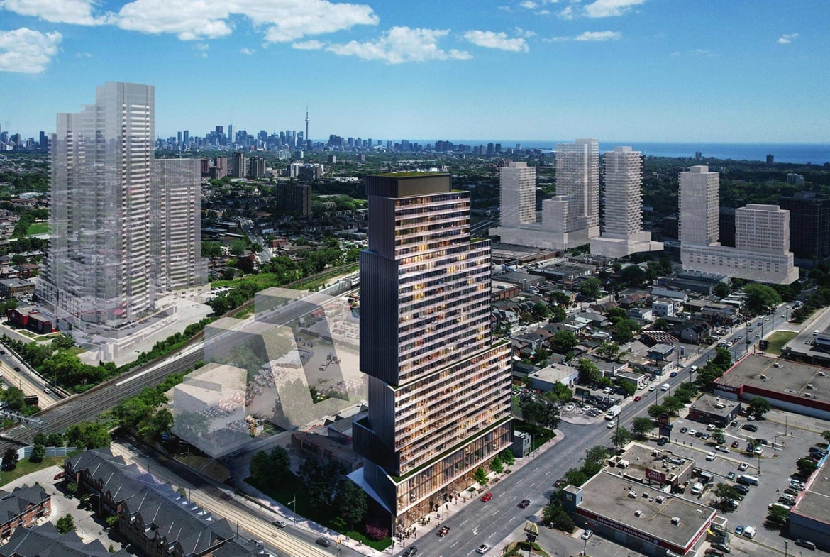 Exterior rendering of 611 Keele Condos aerial view