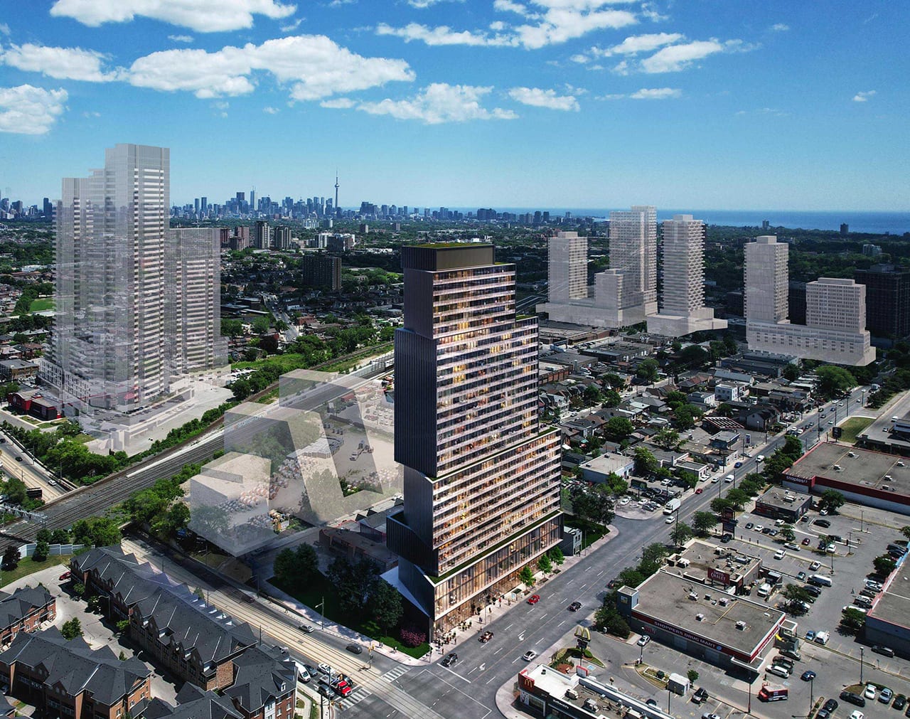 Exterior rendering of 611 Keele Condos aerial view