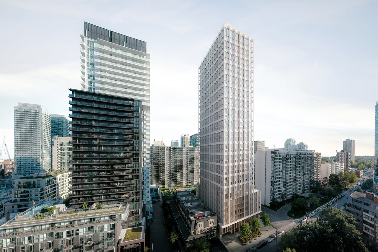 Exterior rendering of 77 Erskine Condos aerial