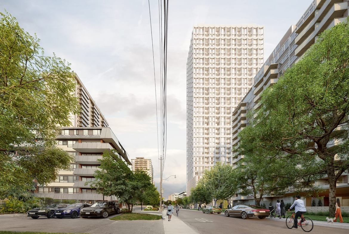 Exterior rendering of 77 Erskine Condos streetview