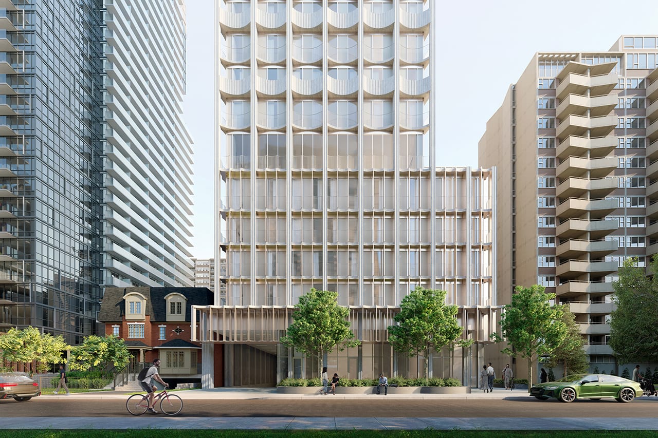 Exterior rendering of 77 Erskine Condos entrance view