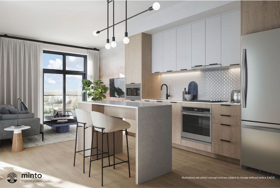 Rendering of North Oak Tower 3 Condos interior suite kitchen