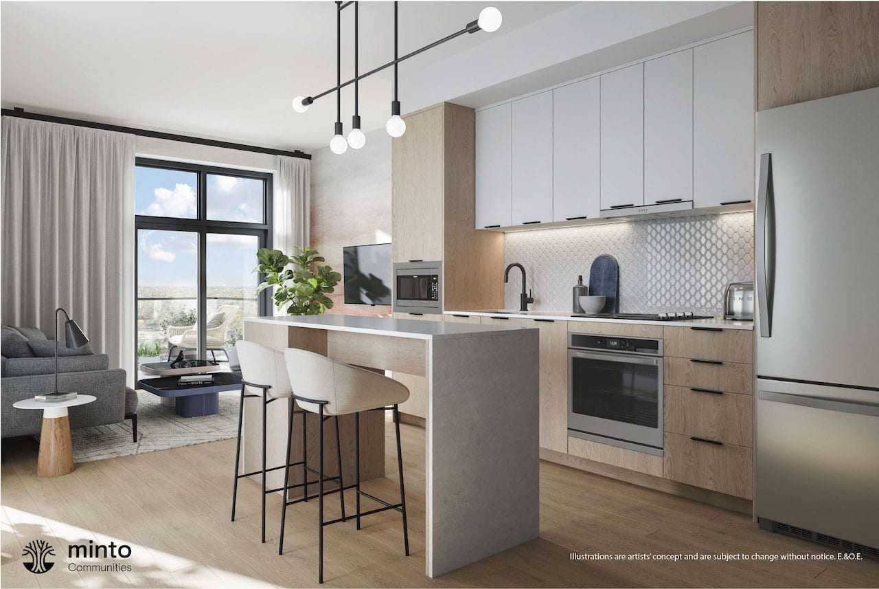 Rendering of North Oak Tower 3 Condos interior suite kitchen