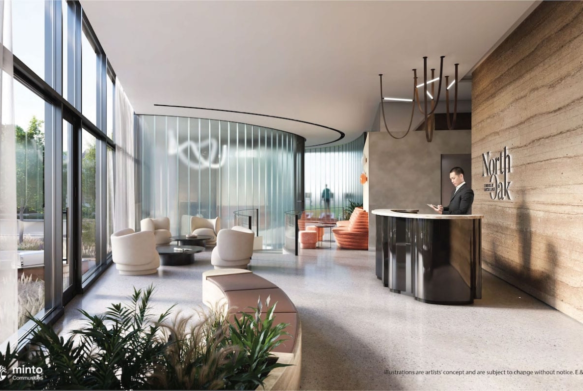 Rendering of North Oak Tower 3 Condos interior lobby