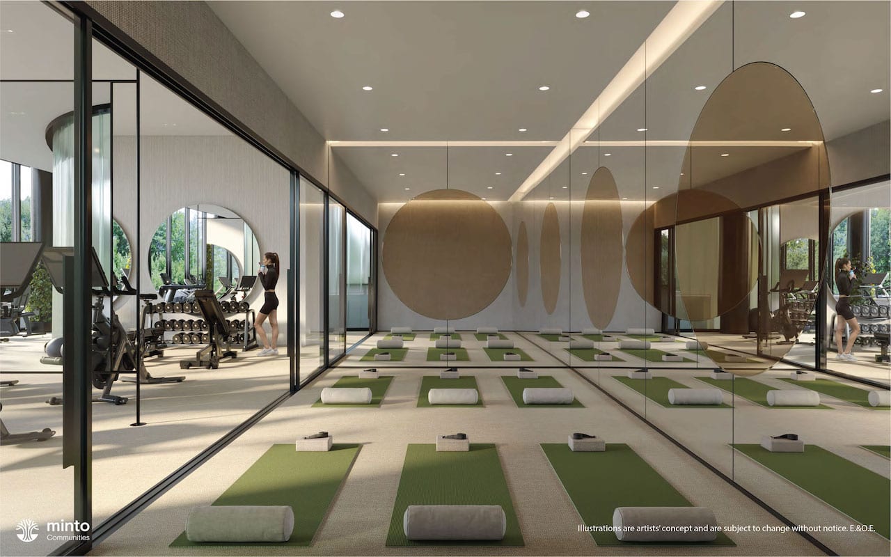 Rendering of North Oak Tower 3 Condos interior yoga room