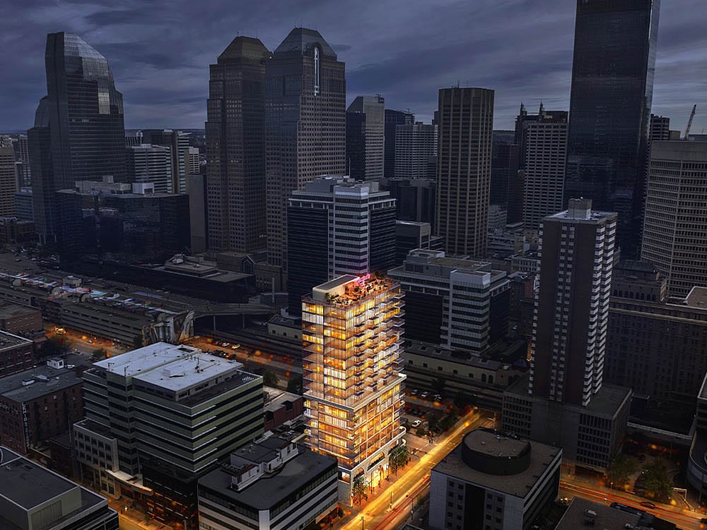 Aerial rendering of Gallery Condos