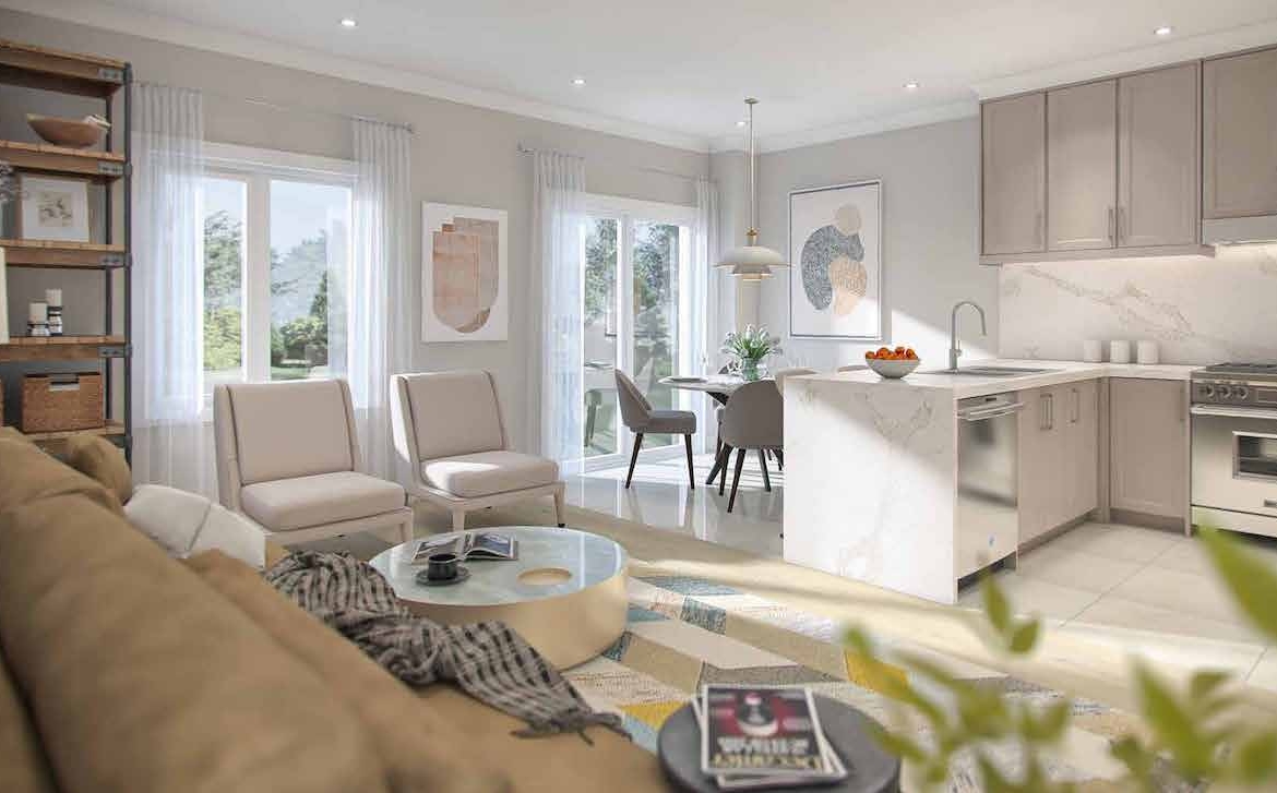 Rendering of Maya Urban Towns suite interior open-concept