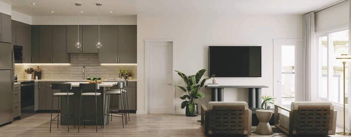 Rendering of Metroside at fish Creek Exchange suite interior open-concept