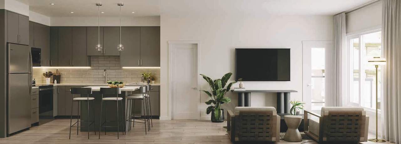 Rendering of Metroside at fish Creek Exchange suite interior open-concept