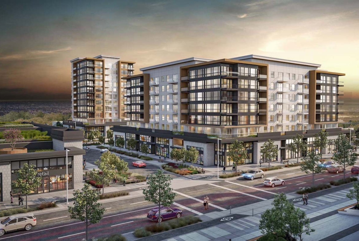 Exterior rendering of Oak & Olive Condos at 85 St SW & Broadcast Ave SW