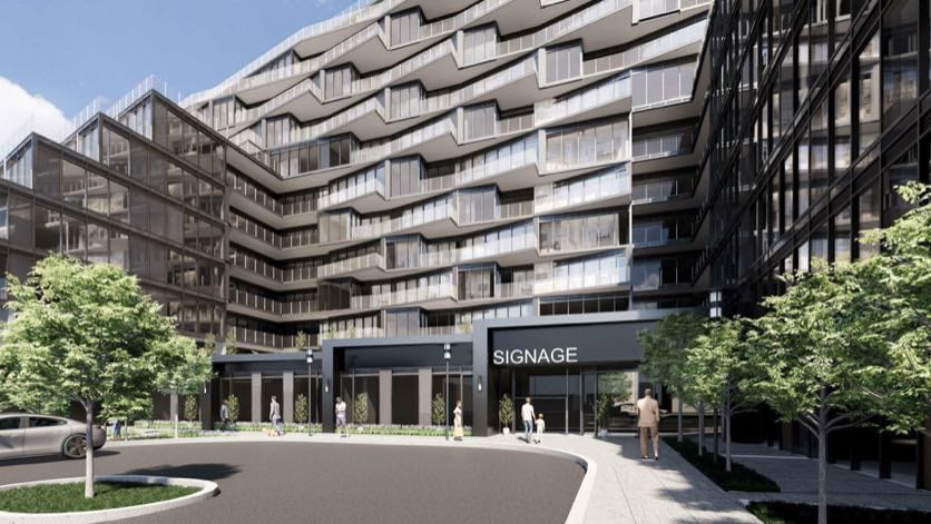 Rendering of Park Central Condos exterior entrance driveway
