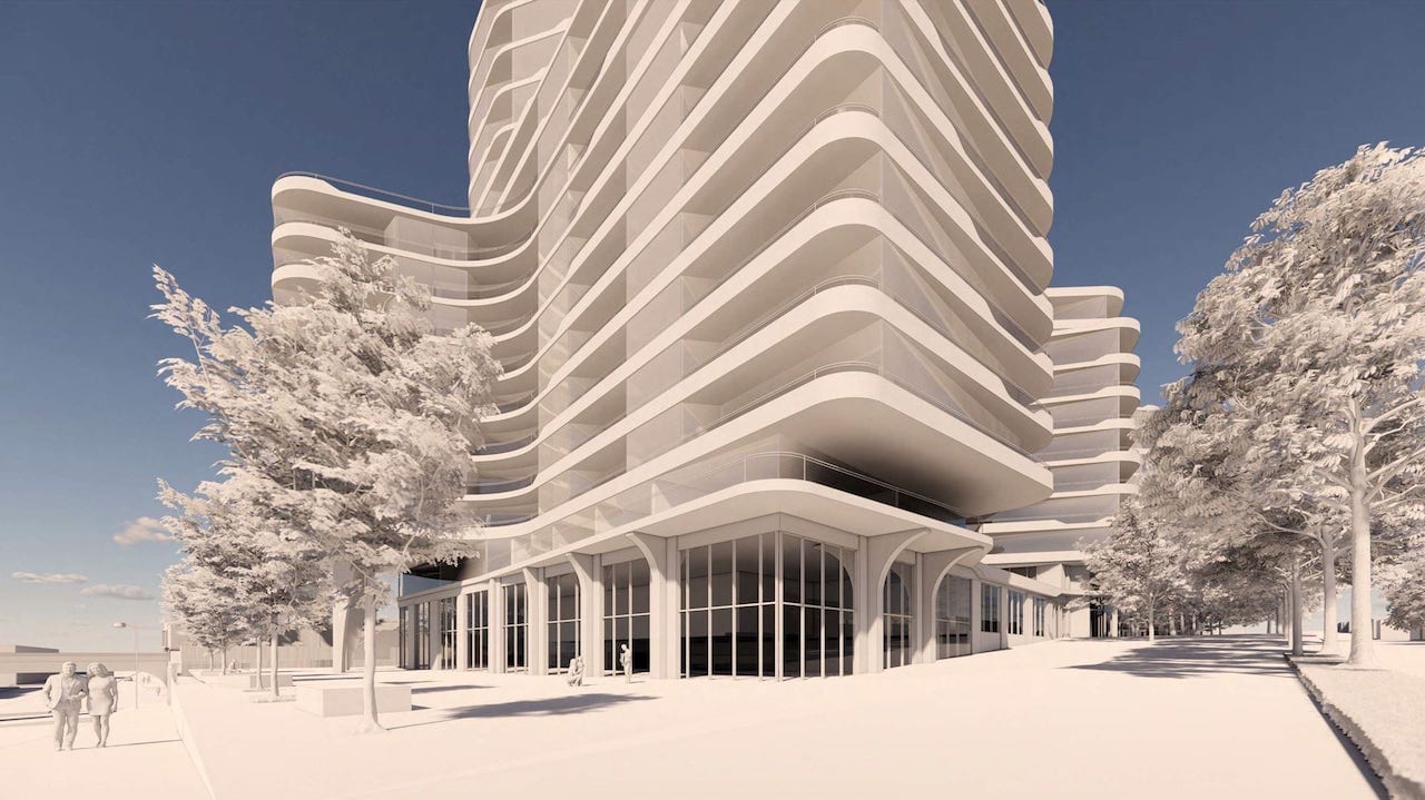 Exterior rendering of St Clair Gardens Condos entrance
