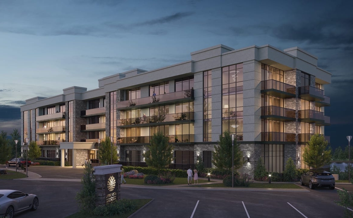 Rendering of Upper Vista Muskoka 4 condos exterior at night