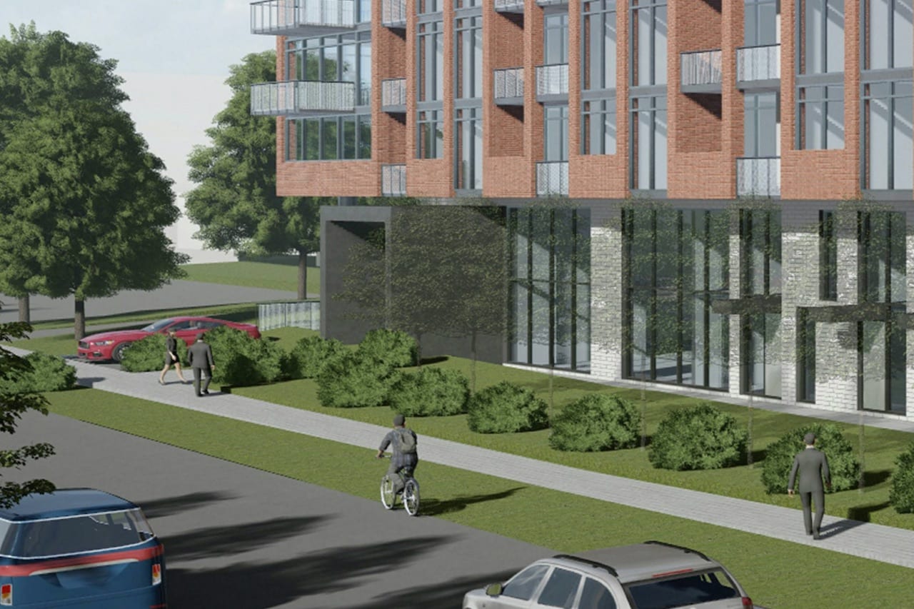 Rendering of Wilson West Condos exterior sidewalk