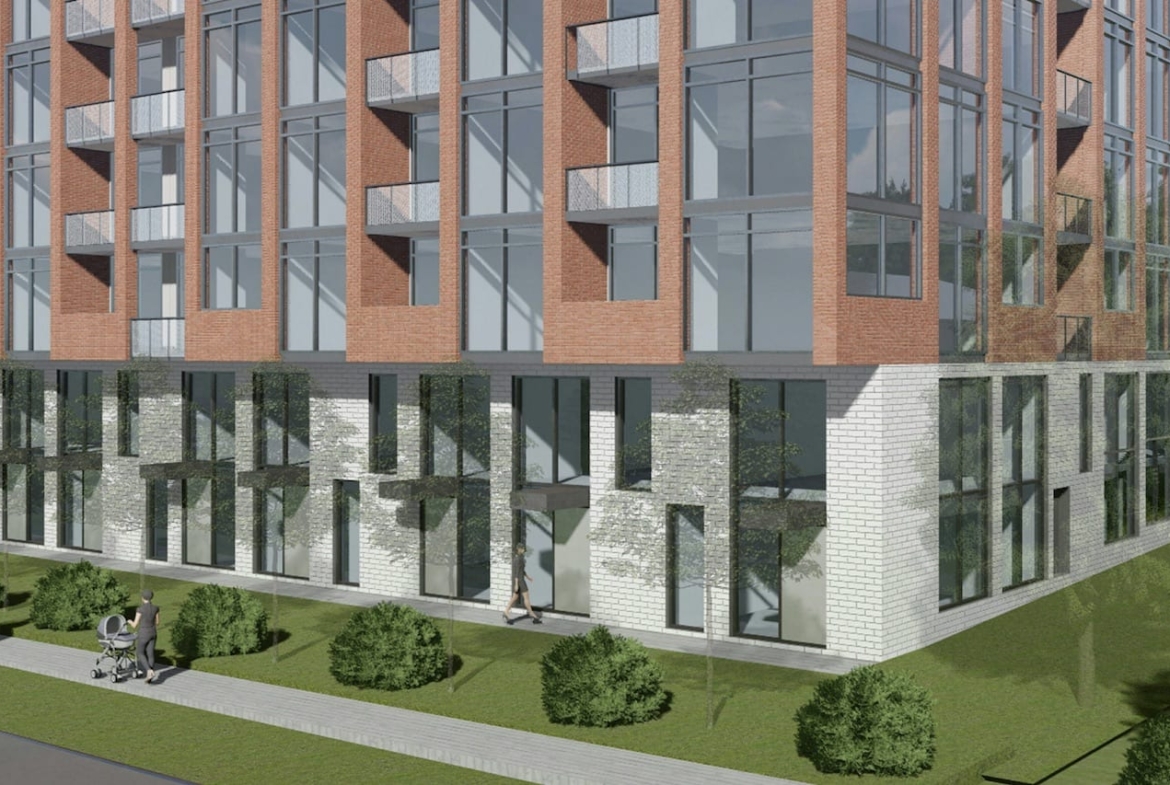 Rendering of Wilson West Condos exterior lower half detailing