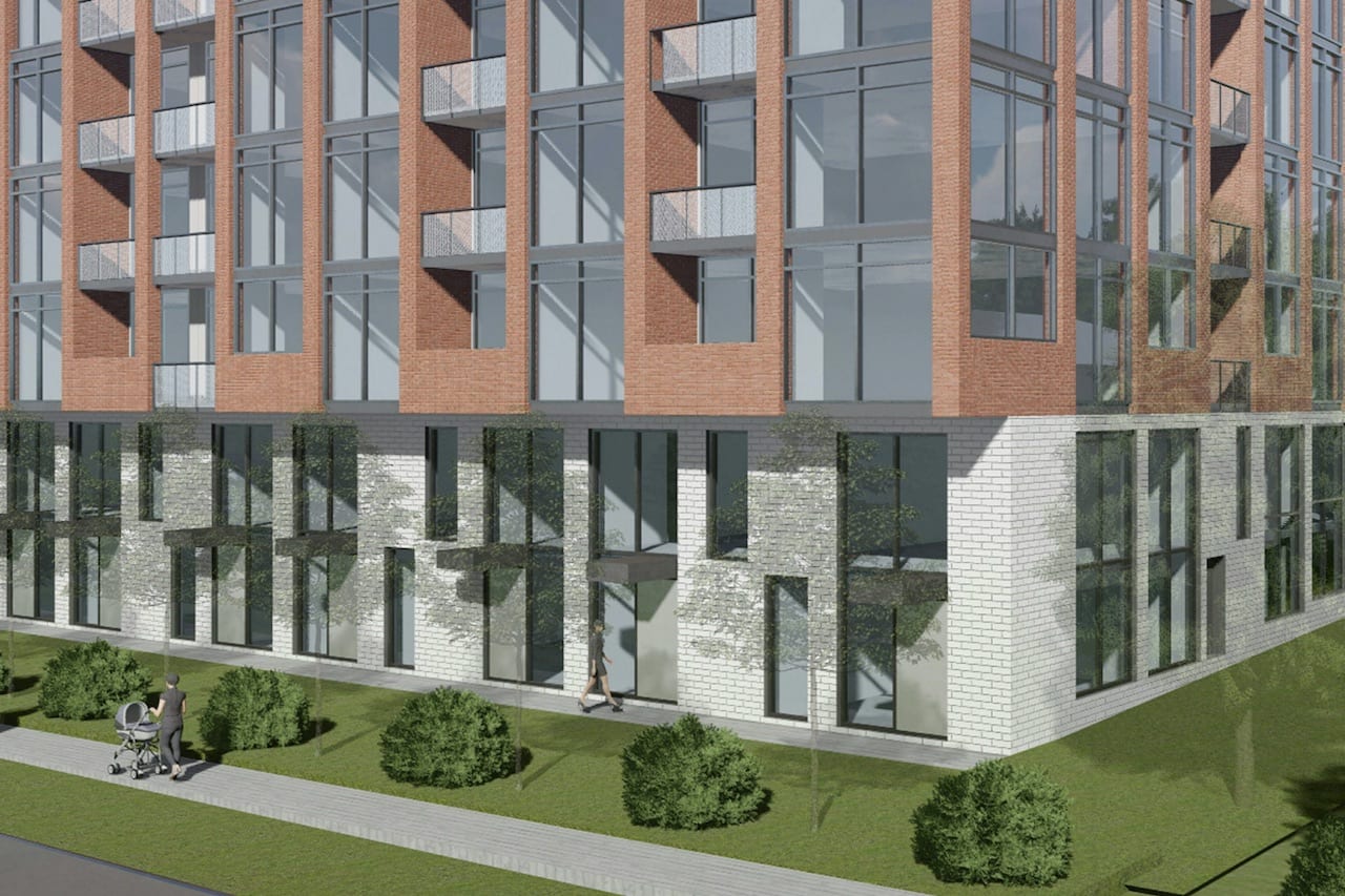 Rendering of Wilson West Condos exterior lower half detailing