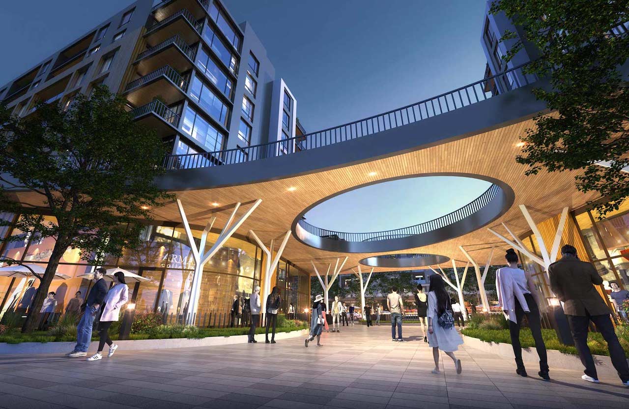 Rendering Plaza West District Condos courtyard night