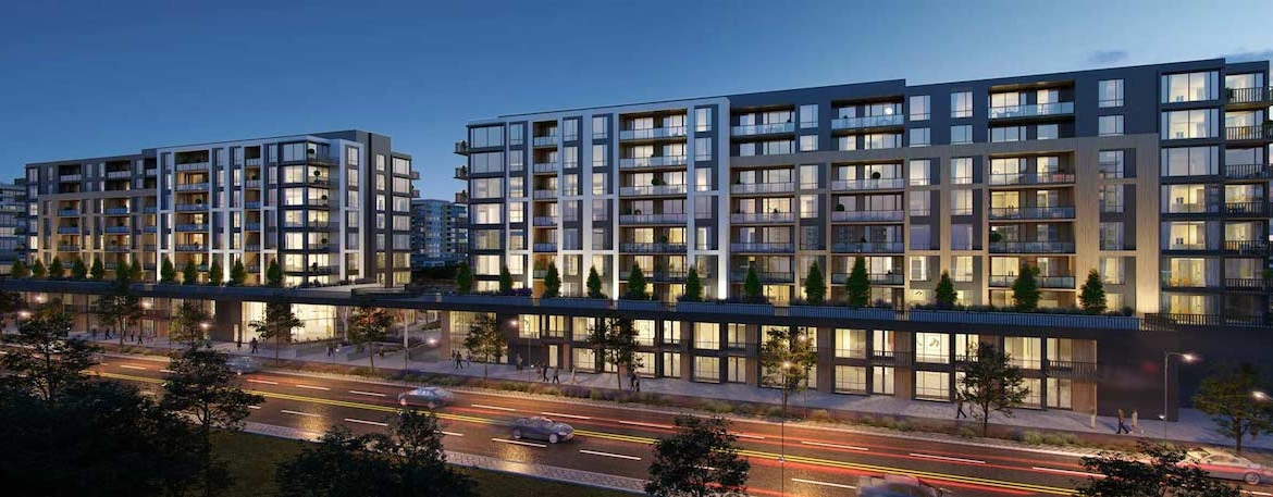 Rendering Plaza West District Condos roadway night
