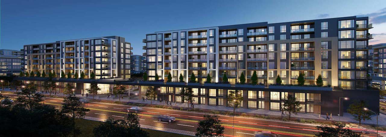 Rendering Plaza West District Condos roadway night