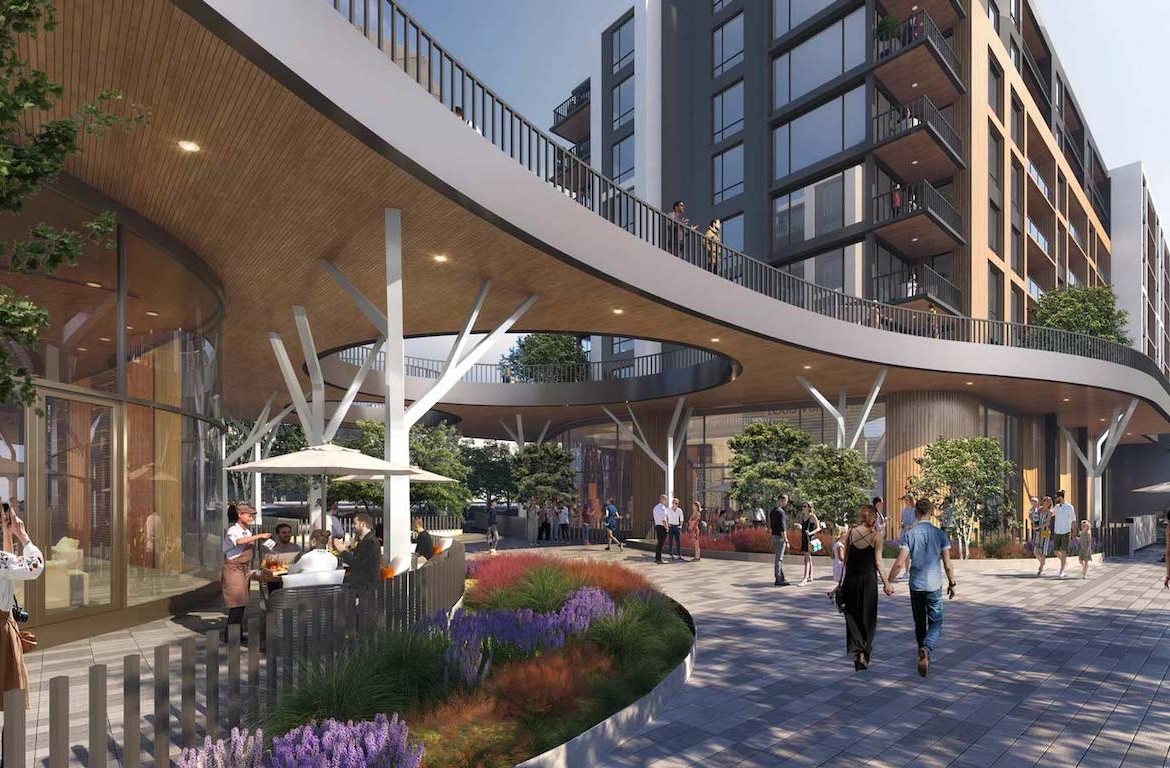 Rendering Plaza West District Condos landscaped covered walking area