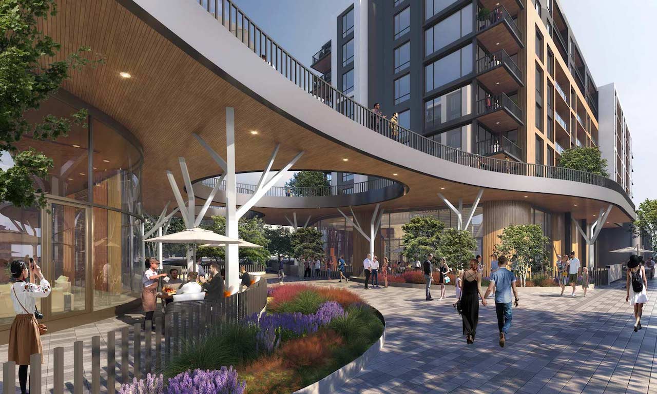 Rendering Plaza West District Condos landscaped covered walking area