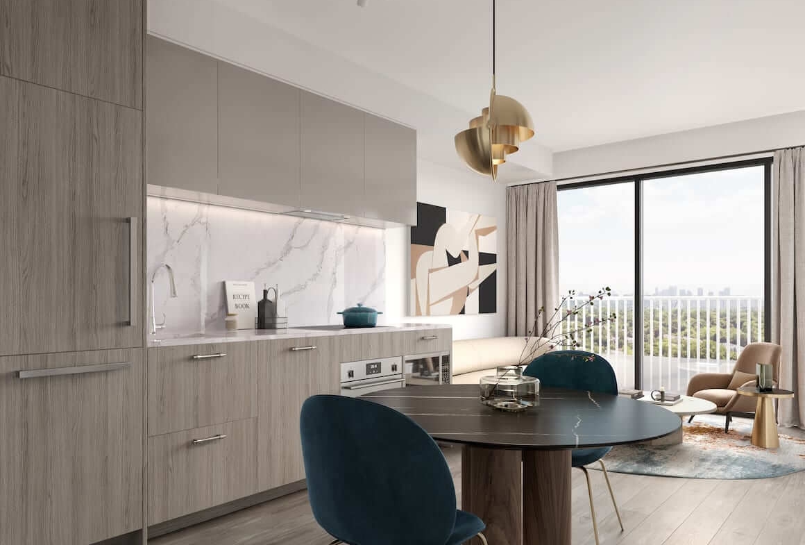 Rendering of Olive Residences suite kitchen