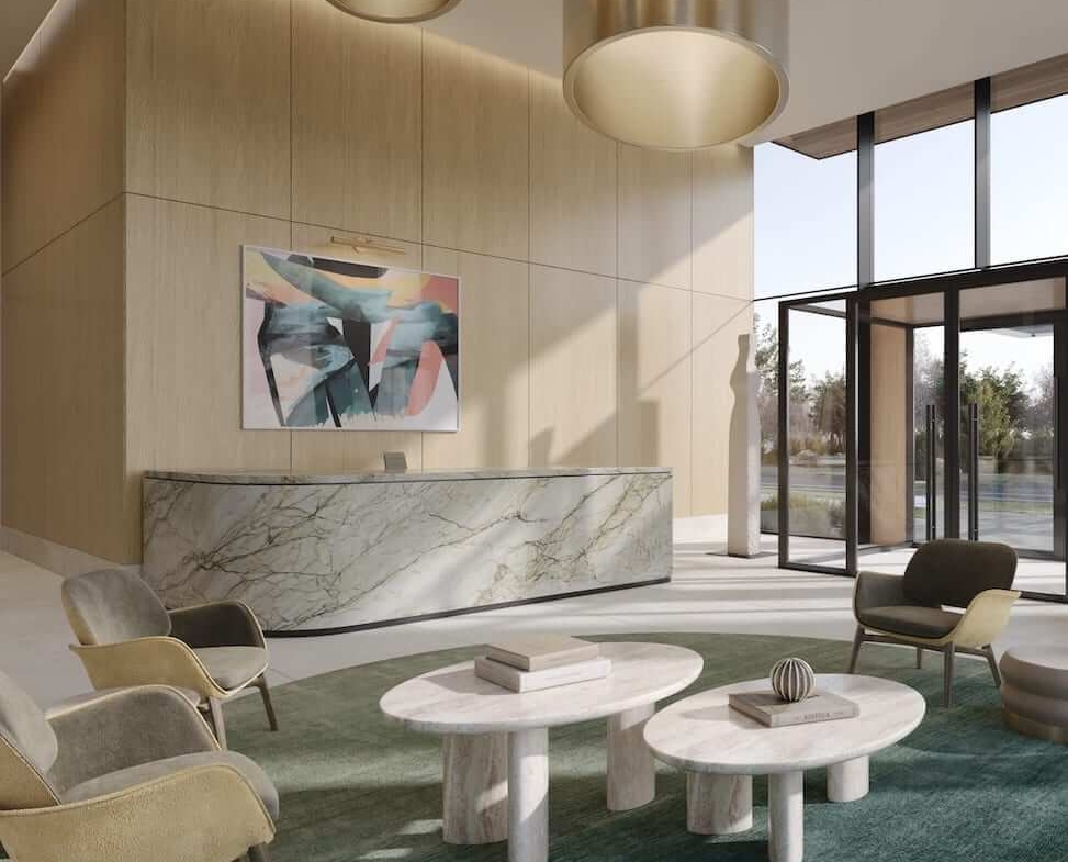 Rendering of Olive Residences lobby interior