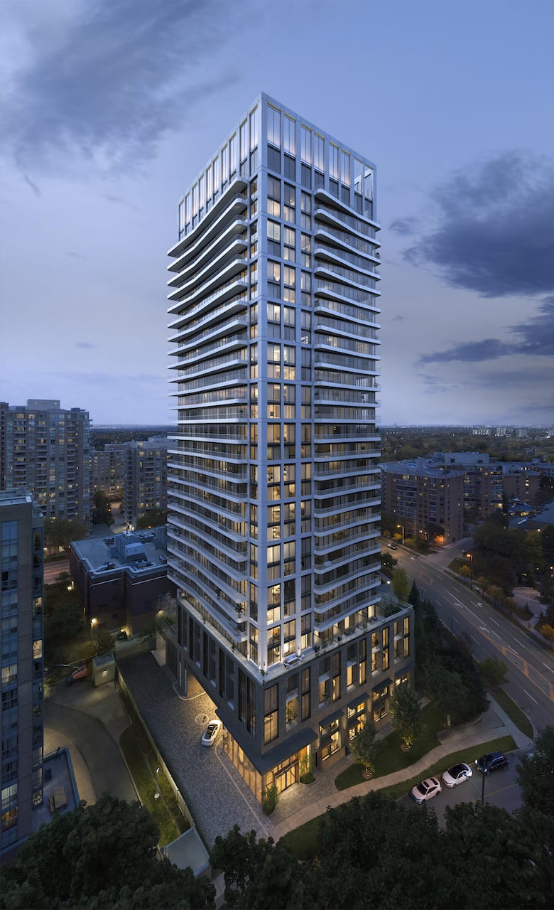 Rendering of Olive Residences full view exterior at night