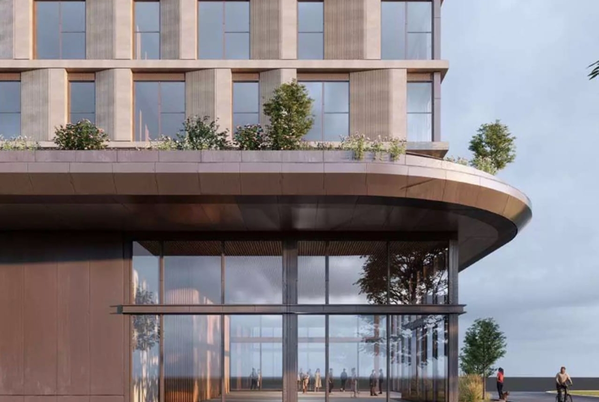 Rendering of South Station Condos exterior lobby view
