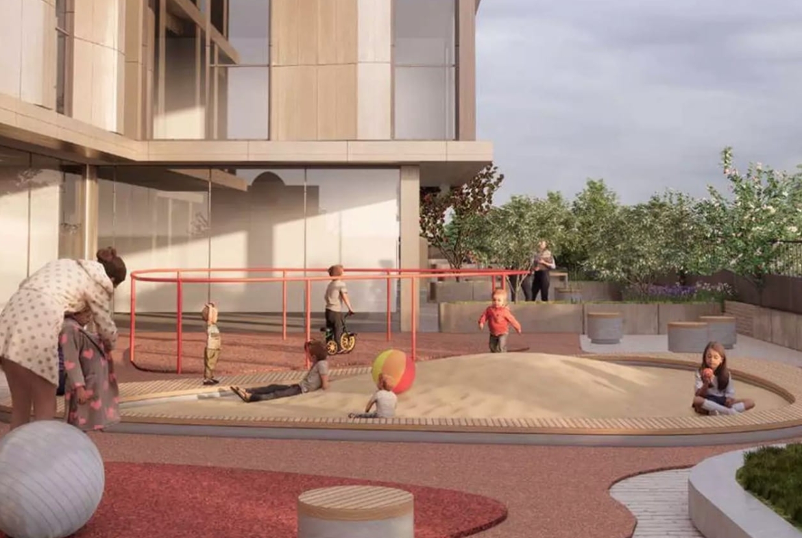 Rendering of South Station Condos kids play area