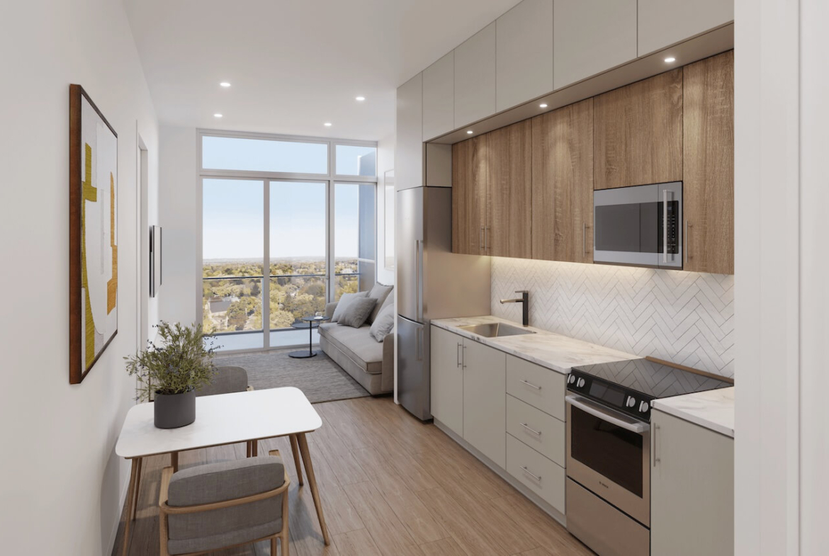 Rendering of 1107 Main Condos suite interior kitchen light