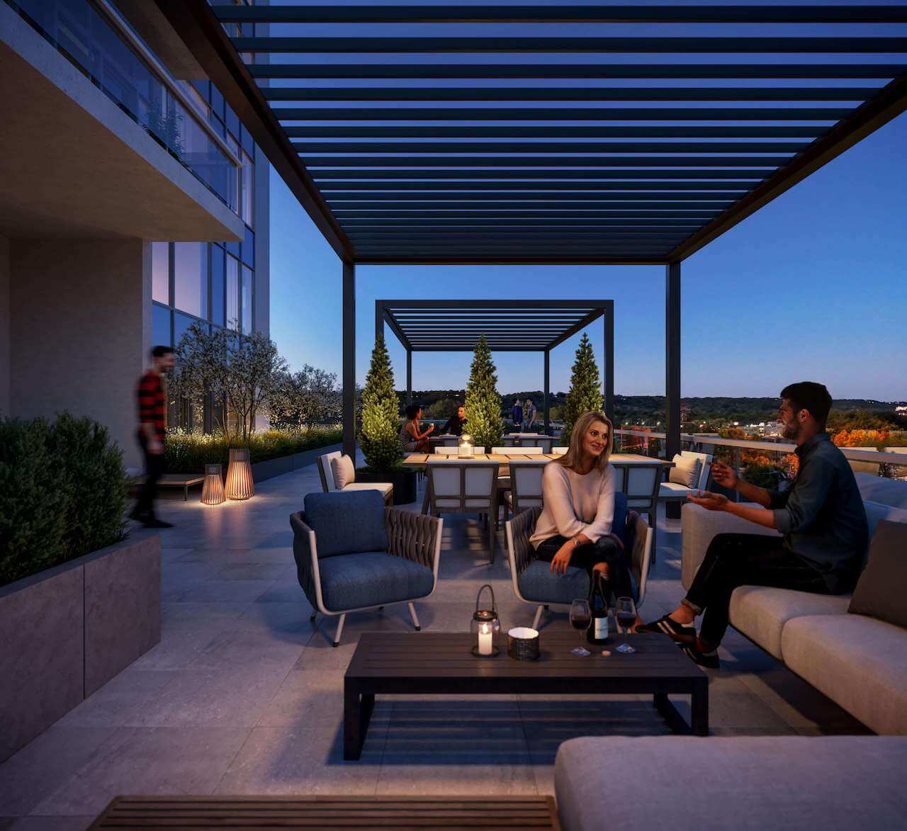 Rendering of 1107 Main Condos terrace at night