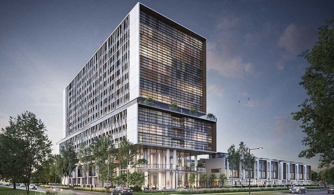 Exterior rendering of Birch Condos and Towns at Lakeview Village