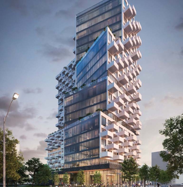 Exterior rendering of Ten West Condos view angled