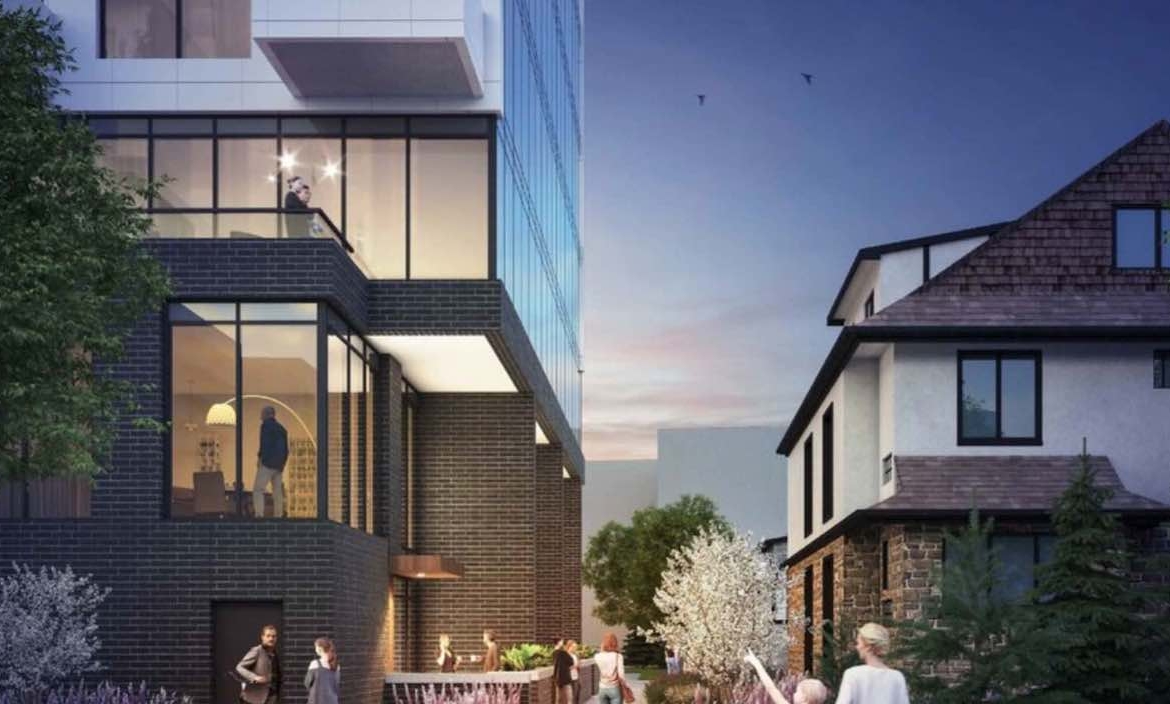 Exterior rendering of Ten West Condos terraces