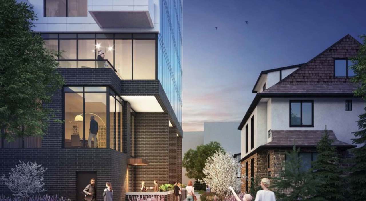 Exterior rendering of Ten West Condos terraces