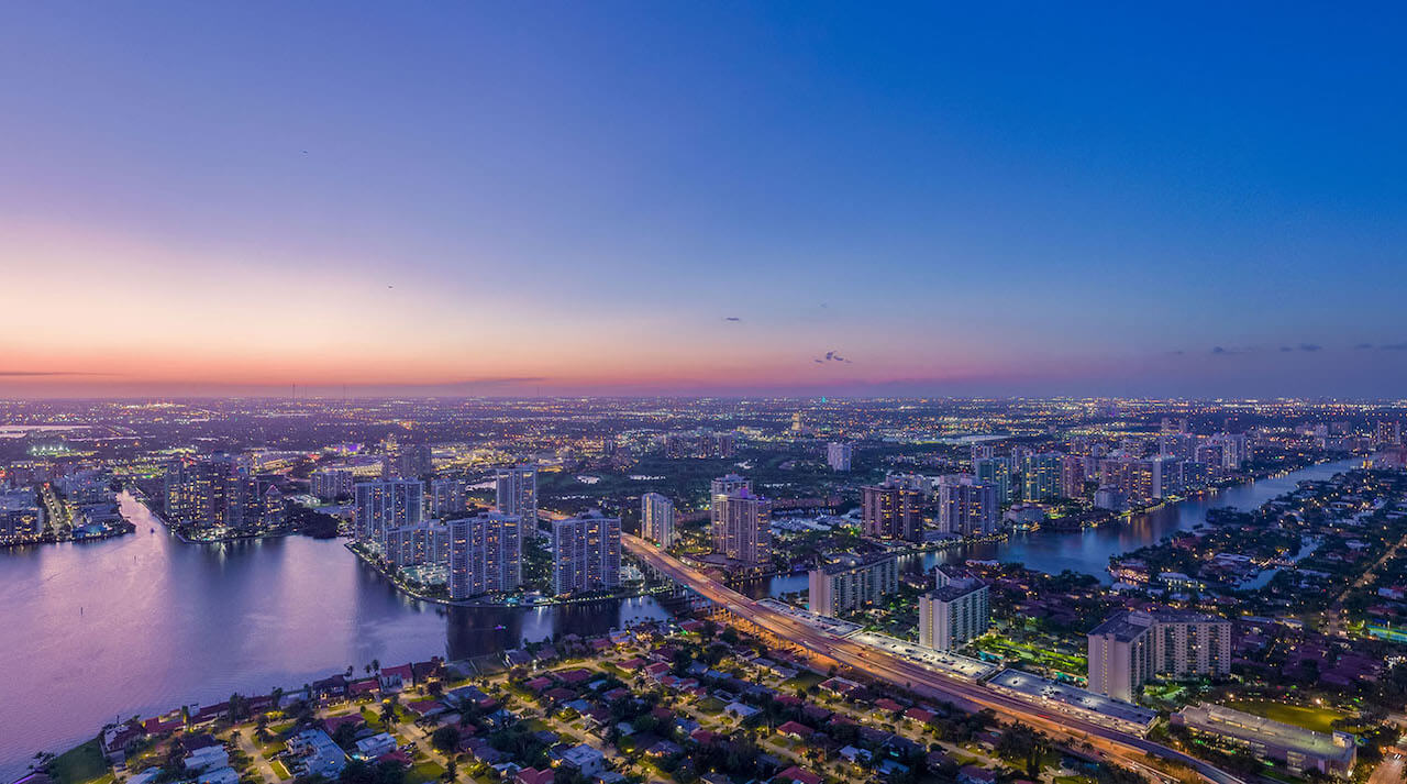 St. Regis Residences Sunny Isles Beach rooftop view of the north west twilight