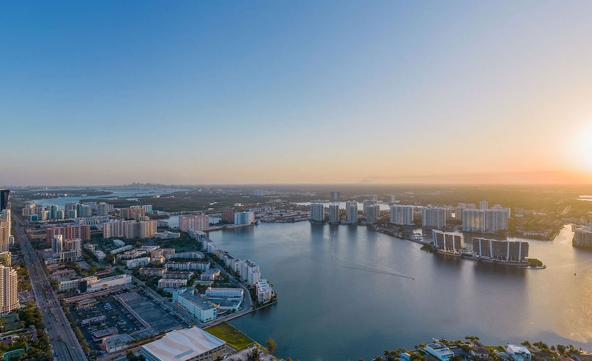 St. Regis Residences Sunny Isles Beach rooftop view of the west golden hour