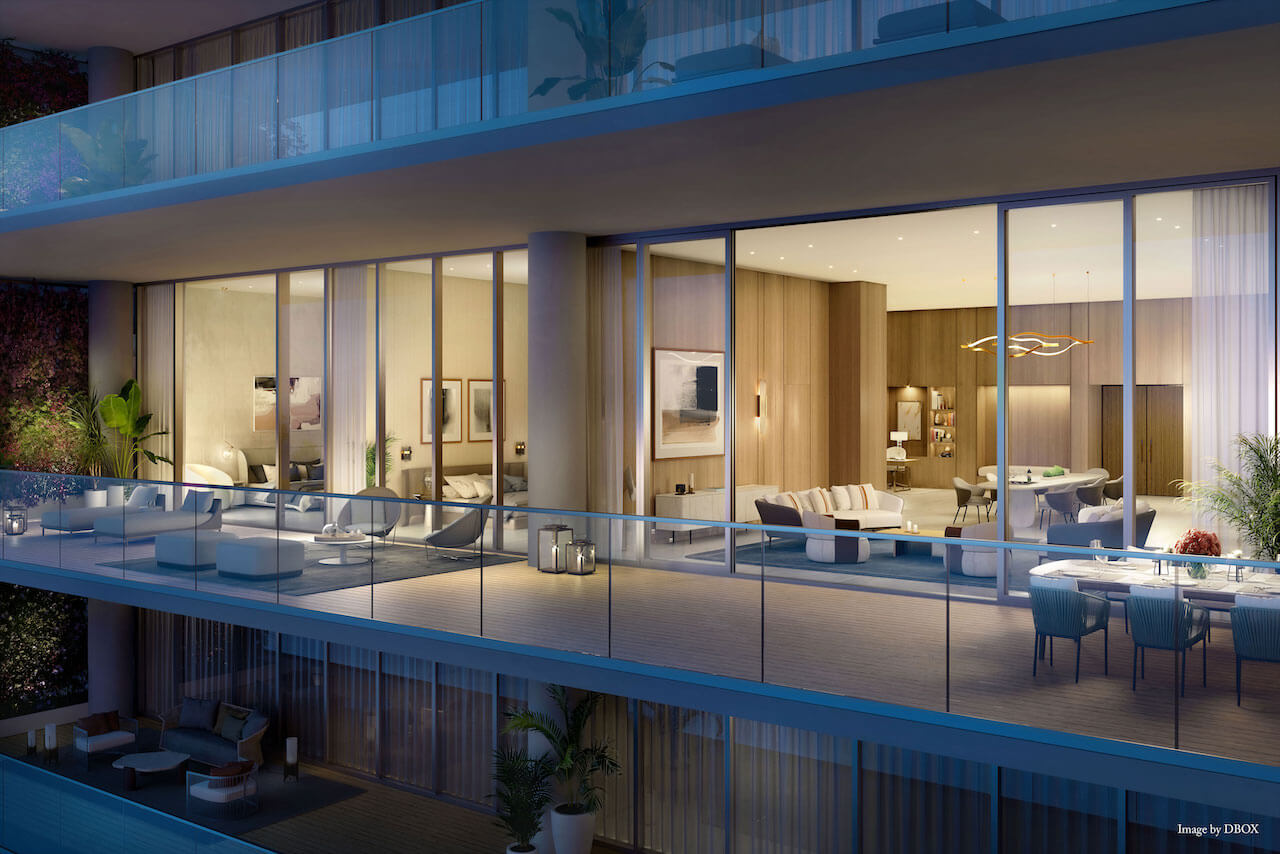 St. Regis Residences Sunny Isles Beach terrace at dusk