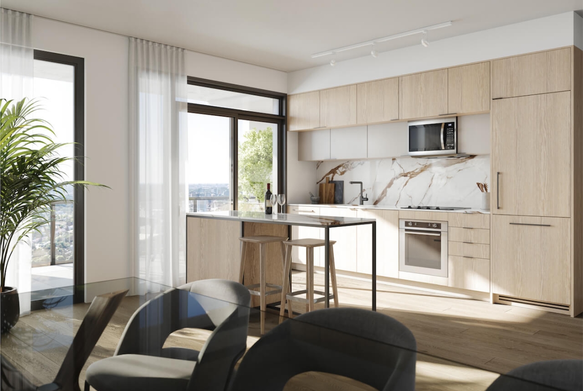 Rendering of LSQ1 Condos Suite kitchen interior