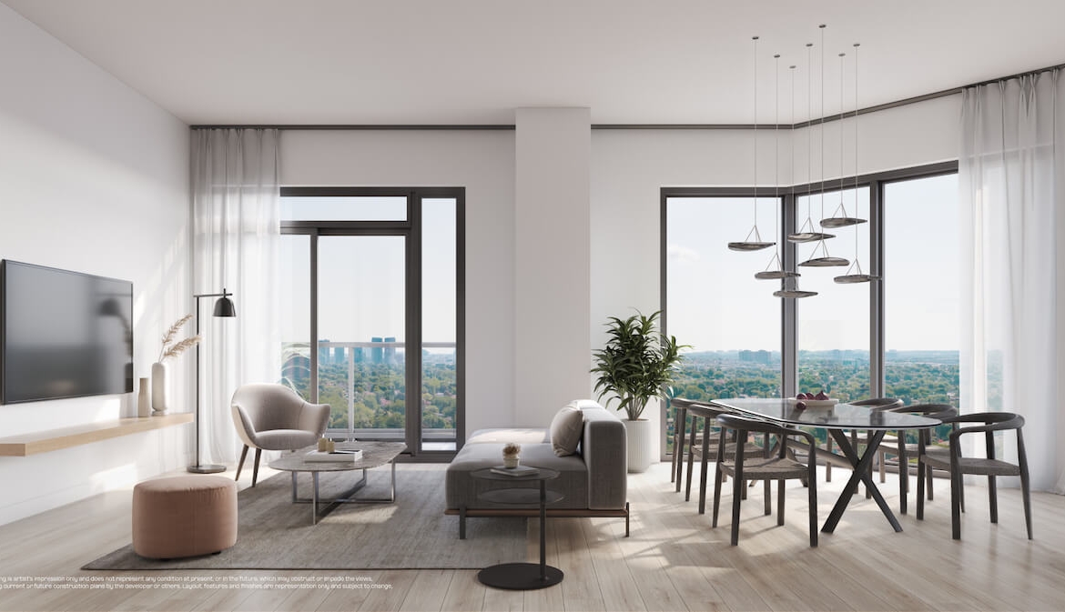 Rendering of LSQ1 Condos suite interior living and dining area