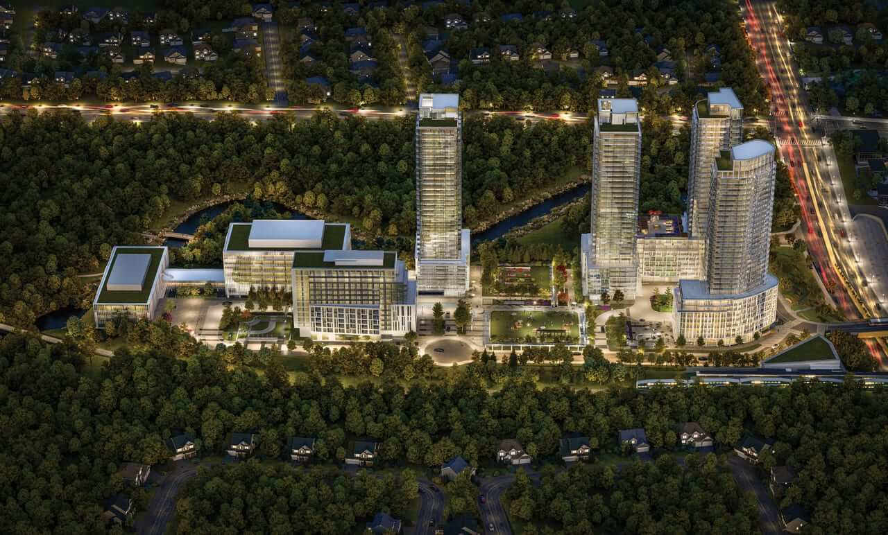Rendering of The Residences at Central Park Condos aerial at night