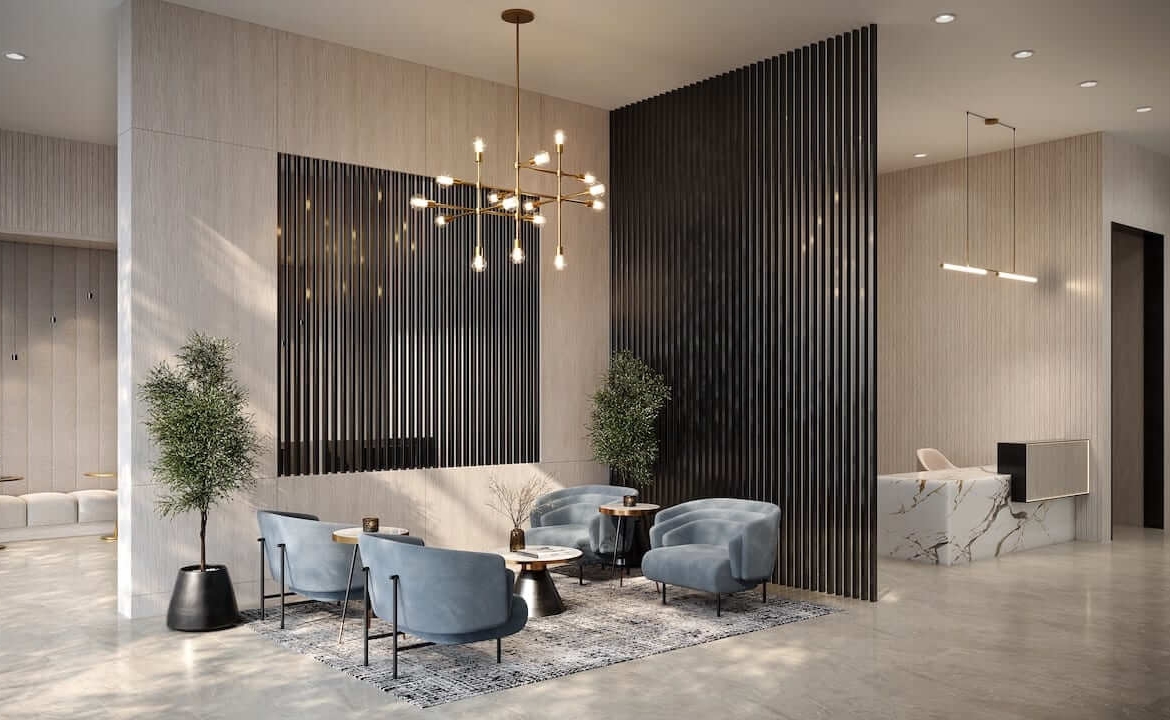 Rendering of Exhale Residences lobby
