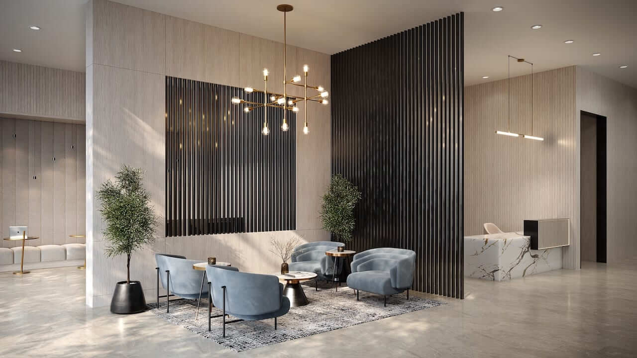 Rendering of Exhale Residences lobby