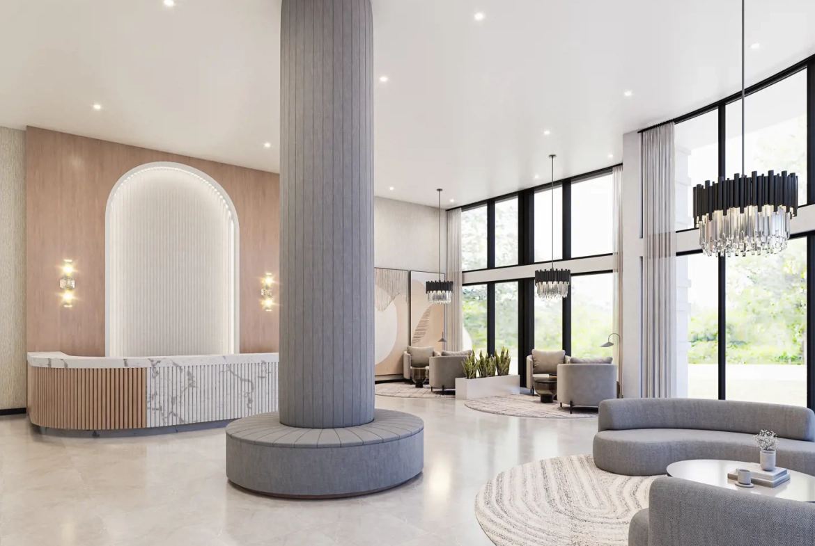 Rendering of Emerson House Boutique Residences lobby interior