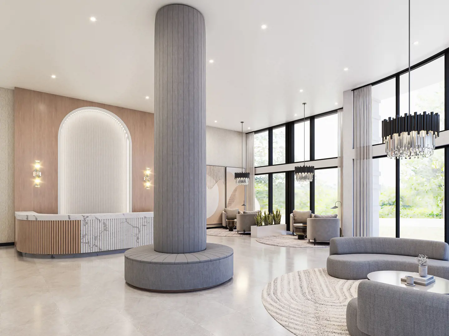 Rendering of Emerson House Boutique Residences lobby interior