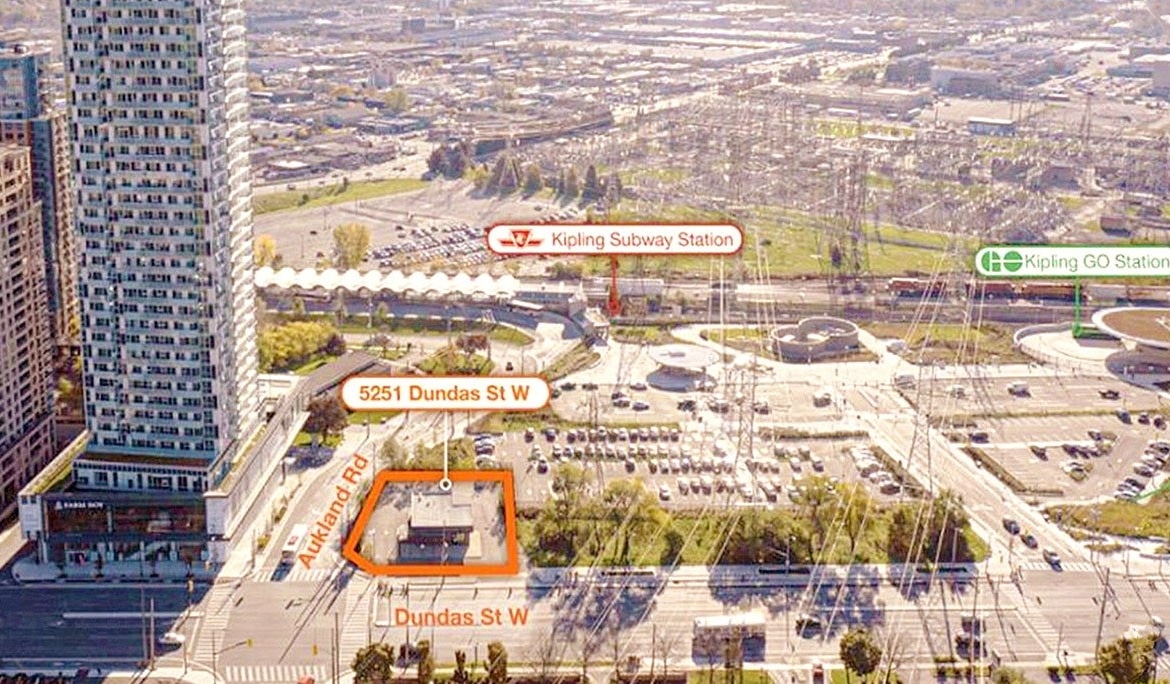 Aerial of Kipling Station Condos on a map